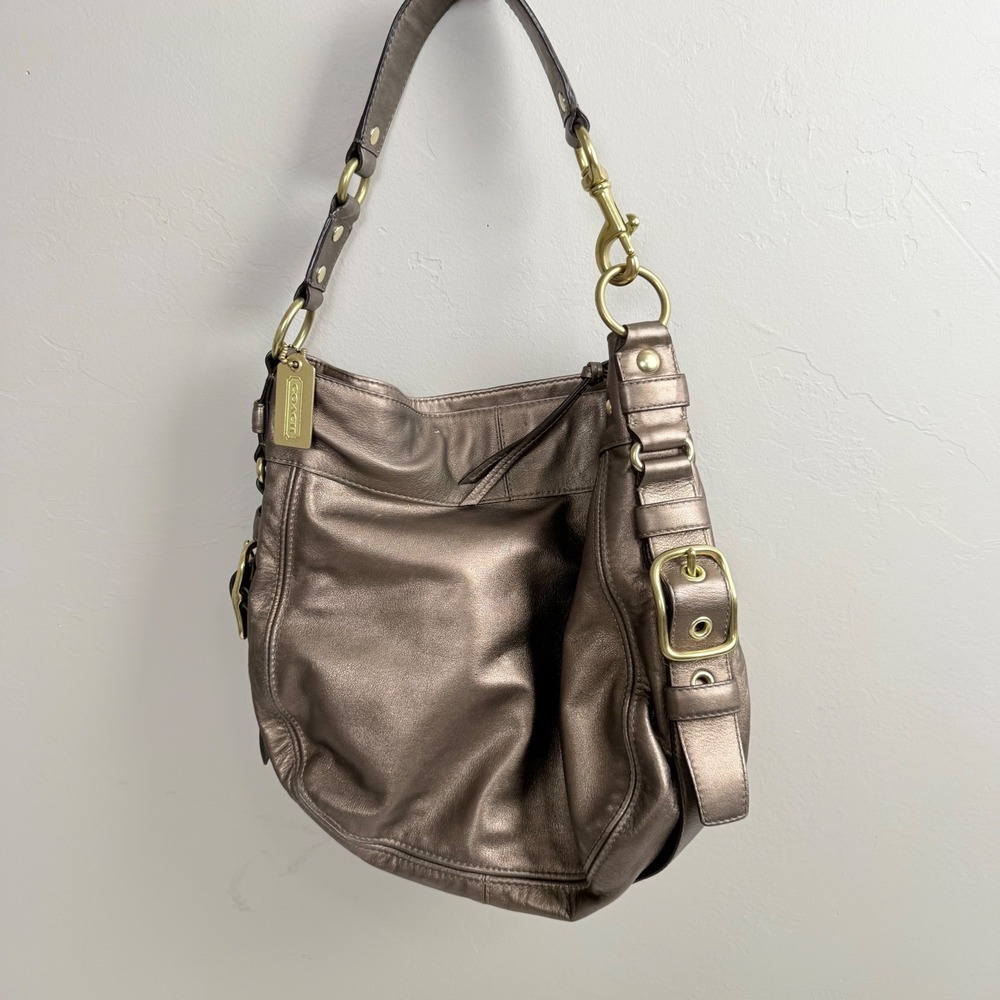 Coach Brown 12669 Bronze Leather Shoulder Bag Purse Womens - Picture 4 of 8